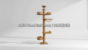 Papapet Solid Wood Cat Tree Cat condos Cat bed Towering pillar Integrated cat toy Cat scratching post Space capsule Save space Sturdy and durable