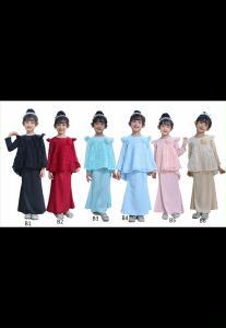 Baju Raya B1-B5 Cool Elves Peplum Baju Raya Design Kurung Black Mint Baby Blue Pink Cream Kanak Kanak-Kanak Budak Perempuan