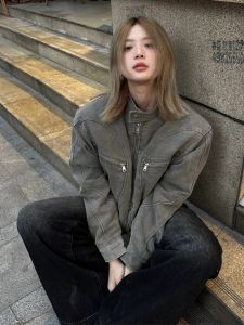 Retro Phong Cách Cổ Điển Mỹ Rửa Sạch Denim Áo Khoác Mùa Xuân Nam Mùa Thu Cổ Đứng Khóa Kéo Trang Trí Rộng Rãi Phù Hợp Với Thời Trang Trẻ Trung Dài Tay