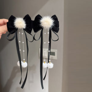 MIK New Year Wine Red High-End Sensation Mink Ball Butterfly Knot Hair Clip Girls Hair Accessories Chinese Style Childrens Hair Decorations