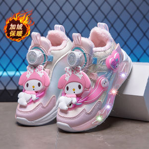 Girls Sport Shoes Luminescent Mesh Rotating Button Dad Shoes Lightweight Waterproof Low Cut Ultrafiber Childrens Footwear