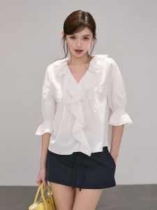 Áo Blouse Cotton Tay Chuông Xếp Ly