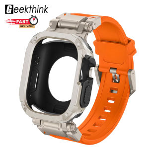 GEEKTHINK PC TPU case + Luxury TPU Strap(no watch)for Apple Watch Ultra 2 49mm 44mm 45mm band Silicone for men For IWatch Series 9 8 7 6 5 4 SE/SE2 44mm 45mm