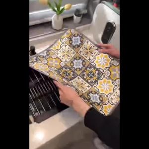 Quick-dry non-slip vintage floral absorbent kitchen mat coffee bar sink countertop non-slip dish draining mat