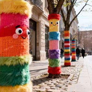 Outdoor Winter DIY Handmade Sweater Tree Decoration Wrap the Big Tree in Clothes Knitted Hug Tree Dopamine Yarn Festive Supplies