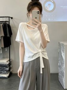 V.C.I | Irregular Shoulder Design T-shirt for Plus Size Women Slimming Loose