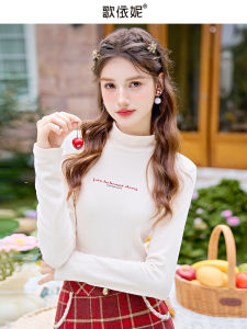 Womens White Fleece Lined Thickened Long Sleeve Turtleneck Base Shirt Inner Wear Top Korean Style Straight Cut Winter T-shirt