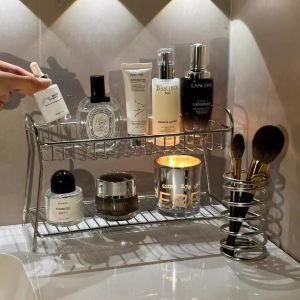 Bathroom Countertops Storage Rack Dressing Table Storage Racks Cosmetic Storage Basket Iron Bathroom Room Storage Organizer