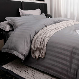 Bed & Breakfast Bedding Four-Piece Set Hotel Bedding Cloth Product Dark Gray and White Tribute Satin Strip Thickened and Densely Woven Dedicated