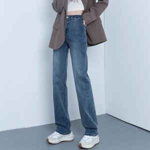 High Waist Slim Fit Straight Leg Fleece Lined Denim Jeans Womens Spring Autumn Loose Slimming Nine Tube Winter Jeans