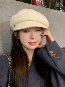 หมวกเบเรี่ยติด้ายขนสัตว์สไตล์เกาหลีแบบอเนกประสงค์สำหรับผู้หญิงในฤดูใบไม้ร่วงและฤดูหนาวหมวกเบเรี่ยสไตล์อังกฤษแบบย้อนยุคสำหรับผู้ที่ชื่นชอบศิลปะ