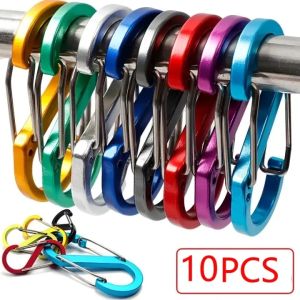 10pcs S Loại Carabiner với khóa Mini trọng lượng nhẹ Móc chìa khóa móc khóa thể thao ngoài trời Ba lô leo núi dụng cụ khóa
