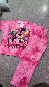 Tie-Dye Fashion Suit Loose Cartoon Print Short-Sleeved Wide-Leg Pants Casual Two-Piece Suit 2212