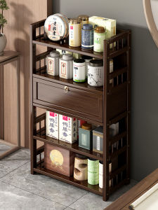 Non-wooden Tea Set Display Stand Chinese Style Small Tea Room Bamboo Carved Multi-functional Storage Cabinet for Teapot