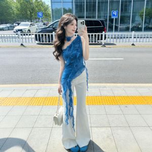 CHANGTONG | Stylish One-Shoulder Top and Jeans Set Summer