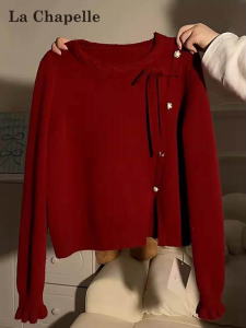 La Chapelle | Lucky Year Red Bow Decorative Loose Fit Slimming Knit Sweater