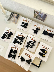 Black Retro Butterfly Knot Hair Clips for Girls Childrens Side Fringe Hair Accessories Adorable Headwear Casual Style