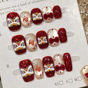 GANGHOU | Red New Year Lion Dance Nail Stickers for Elegant Winter Nails