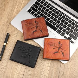 Anti-theft PU Leather Baseball batter Pattern Vintage Mens Short Bifold Wallet Card Holder Coin Purse Gift