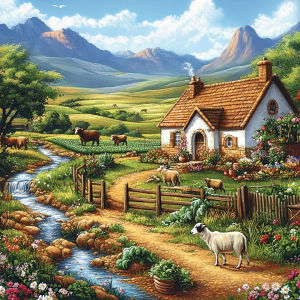 Huacan Full Round Square Drill Diamond Painting Rural Cottage River Mountain Diamond Embroidery Landscape Craft Kit
