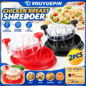 YOUYUEPIN 2pcs Large Chicken Breast Shredder Tool Twist Meat Shredder with Visible Lid Ergonomic Handle Strong Anti Slip Base BPA Free Dishwasher Safe for Pork Beef Chicken Tacos Sandwiches