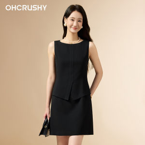 Luxury Office Look Fake Two-Piece Acetate Sleeveless Slimming Dress