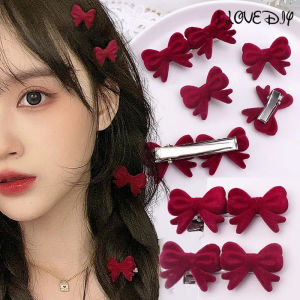 2/5Pcs Cute Red Velvet Bow Hair Clips Women Ins Small Hairpins Girls Elegant Hair Clip Pin Barrette Hair Accessories