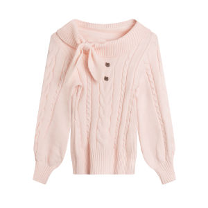 loveheynew | Áo Sweater Knit Dài Tay Cổ V Đính Nơ Tai Thỏ Phong Cách Elegance Ôm Sát