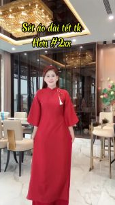 Áo dài cách tân gấm vân gỗ cúc tàu phom Suông kèm chân váy lưới 2 lớp hoặc quần