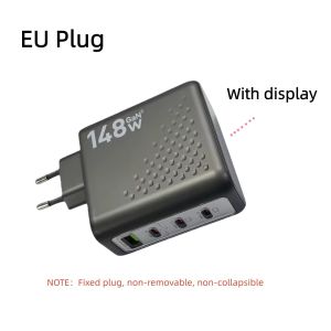 148W GaN Wall-Mounted Multi-Port Charger with Display 4 USB-C 1 USB-A Fast Charging Adapter for Phones And Tablets