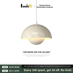 yishujia office | Modern Minimalist Creamy Style Long Stem Flower Bud Single Head Pendant Light