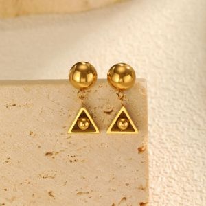 Kemstone Geometric Triangle Round Bead Earrings 18K Gold Stainless Steel Fashion Jewelry for Women