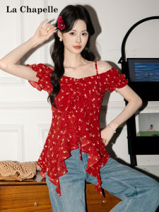 La Chapelle | Áo Blouse Dập Vai Hoa Đỏ cho Phụ Nữ