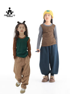 PawpawLiu Original Design Long Sleeve Girls T-Shirt Slim Fit Inner Wear Vintage Top Childrens Base Layer Shirt Casual Style