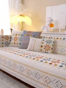 Boho Couch Cover Washable Chenille Sofa Covers for Sectional L-Shaped Sofa Slipcover Pet Friendly Home Decor Furniture Protector