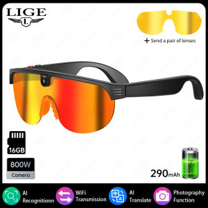 LIGE | WIFI 800W Camera AI Glasses Men Color-Changing Smart Translation Glasses Photo Video Recording Waterproof Call Smart Sunglasses