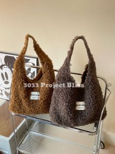 Korean Style Lazy Sheepskin Shoulder Bag Large Capacity Commuter Tote Handbag Single Strap Casual Pure Color Fashion Bag