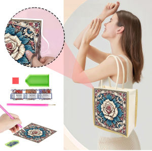 Túi Đựng Tranh Kim Cương Họa Tiết Hoa Túi Vải Canvas Đựng Đồ Du Lịch Nữ Có Thể Thay Thế Phong Cách Hiện Đại Túi Mua Sắm Thêu Chữ Thập