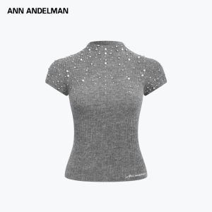 ANN ANDELMAN | Slim Fit Pearl Decorated Semi High Neck Short Sleeve Knitwear