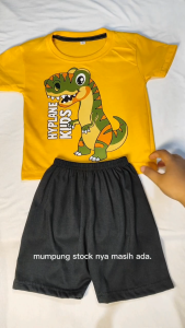 Setelan Baju Kaos Distro Dino Roar Anak Laki Laki Karakter Kartun Dinosaurus Cowok Umur 1 - 10 Tahun