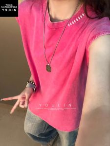 YOULIN | Magenta Washed Distressed Mens Tank Top For Summer Unique Design