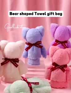 1Pc Cute Teddy Bear Folded Towel Microfiber Hand Towel Cotton Face Towel with Free Mesh Bag GIFT