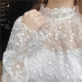 Áo Sơ Mi Ren Cỡ Lớn Cho Nữ Mùa Xuân Thu Tay Dài Cổ Cao Thời Trang Ngọt Ngào Thường Ngày Chất Liệu Khác 100%. 
