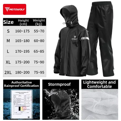 MOTOWOLF | Waterproof Motorcycle Scooter Rain Jacket Pants Single Person Separated Set