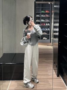 Quần Thể Thao Harlan Rộng Rãi Hai Chiều Mùa Xuân Thu Cho Nữ Quần Dài Cotton Polyester Cạp Cao Thường Ngày Có Túi