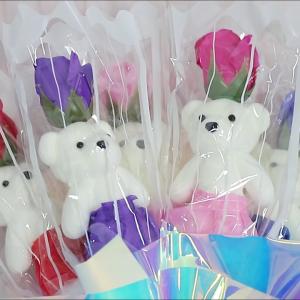 1Pcs Artificial Flowers Soap Romantic Bouquet Rose and Bear Doll Flower Mother Valentine Day Gifts