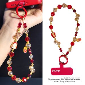 Short Mobile Phone Lanyard Cat Attracting Wealth Red Crystal Beads Handheld Chain Car Keychain Bag Pendant After-Wave Brand