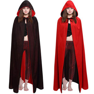 เสื้อคลุมแวมไพร์เด็กผู้ใหญ่สีแดงดำสองด้านเสื้อคลุมมีฮู้ดชุดปาร์ตี้ฮาโลวีนชุดคอสเพลย์ผู้หญิงผู้ชายผู้หญิง