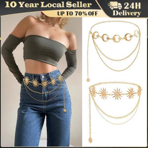 Fashion Vintage Gold Chain Belt Female Goth Moon Metal Designer Belts For Women High Quality Female Waist Tassle Goth Dress Belt