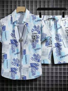 Bohemia Floral Shirt Mens Summer Loose Beach Suit Sanya Travel Couple Short Sleeve Shirt Set